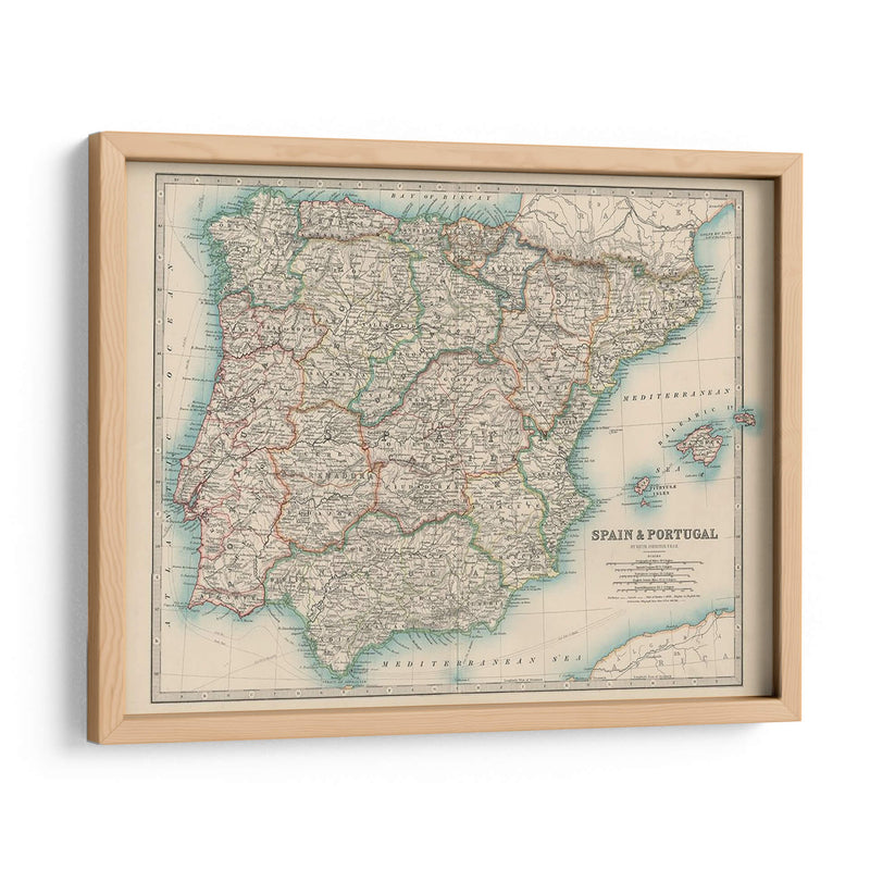 Mapa De Johnstons De España Y Portugal. - Johnston | Cuadro decorativo de Canvas Lab