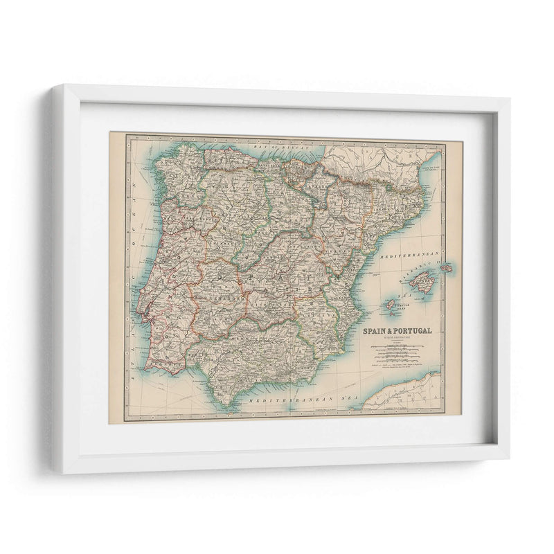 Mapa De Johnstons De España Y Portugal. - Johnston | Cuadro decorativo de Canvas Lab