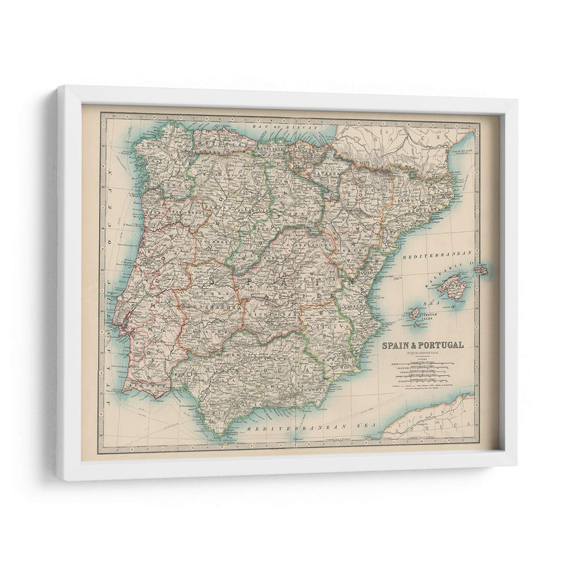 Mapa De Johnstons De España Y Portugal. - Johnston | Cuadro decorativo de Canvas Lab