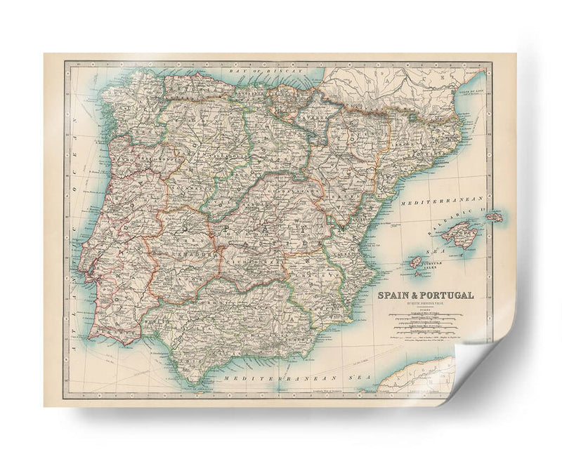 Mapa De Johnstons De España Y Portugal. - Johnston | Cuadro decorativo de Canvas Lab