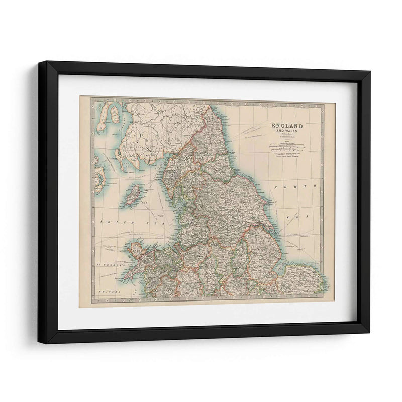 Mapa De Johnstons De Inglaterra Y Gales - Johnston | Cuadro decorativo de Canvas Lab