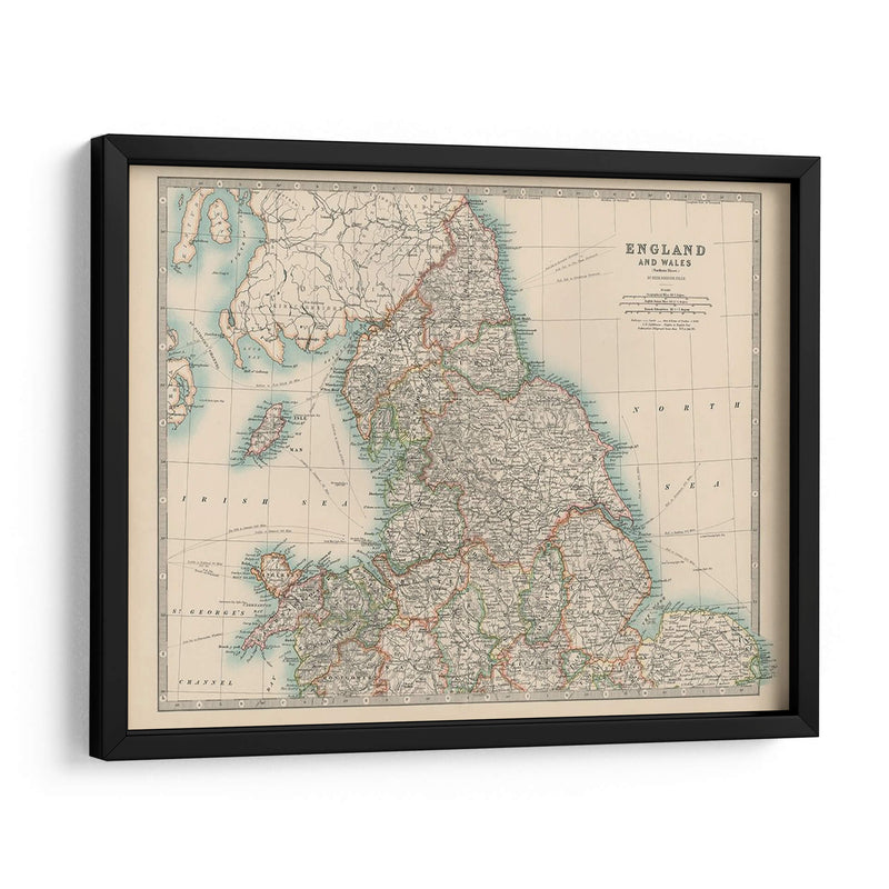 Mapa De Johnstons De Inglaterra Y Gales - Johnston | Cuadro decorativo de Canvas Lab