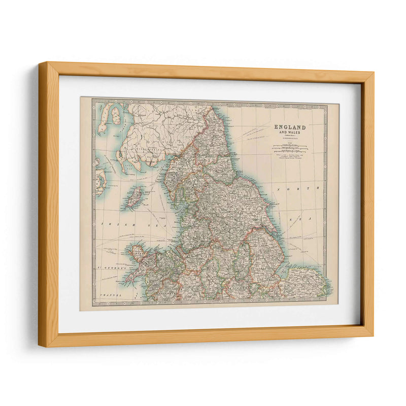 Mapa De Johnstons De Inglaterra Y Gales - Johnston | Cuadro decorativo de Canvas Lab