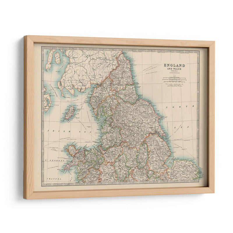 Mapa De Johnstons De Inglaterra Y Gales - Johnston | Cuadro decorativo de Canvas Lab