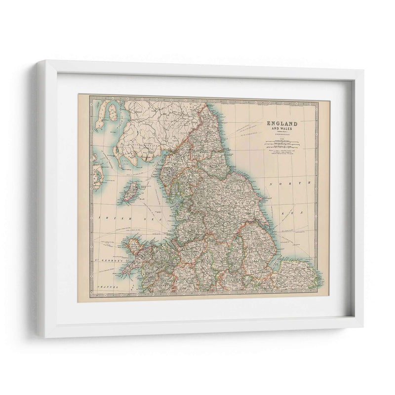 Mapa De Johnstons De Inglaterra Y Gales - Johnston | Cuadro decorativo de Canvas Lab