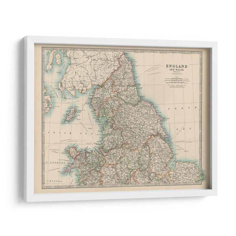 Mapa De Johnstons De Inglaterra Y Gales - Johnston | Cuadro decorativo de Canvas Lab