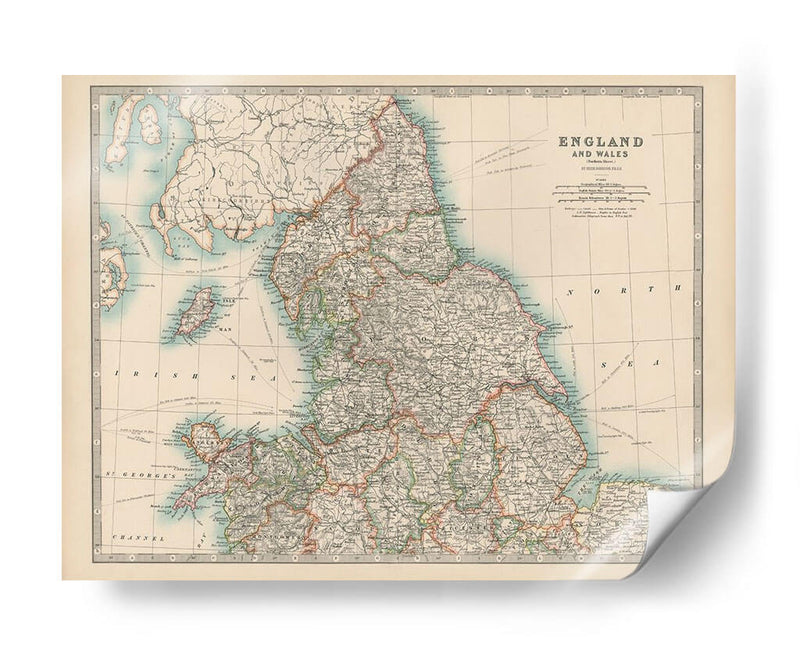 Mapa De Johnstons De Inglaterra Y Gales - Johnston | Cuadro decorativo de Canvas Lab