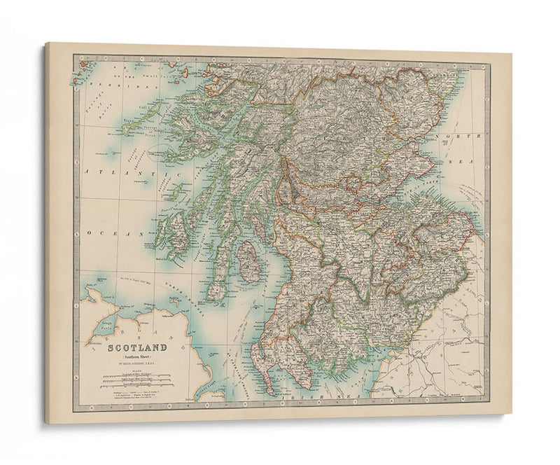 Mapa De Johnstons De Escocia - Johnston | Cuadro decorativo de Canvas Lab