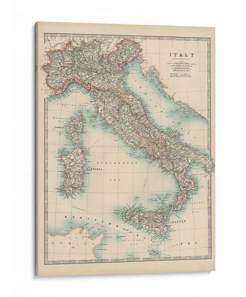 Mapa De Johnstons De Italia - Johnston | Cuadro decorativo de Canvas Lab