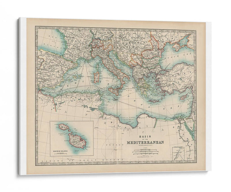 Mapa De Johnstons Del Mediterráneo - Johnston | Cuadro decorativo de Canvas Lab