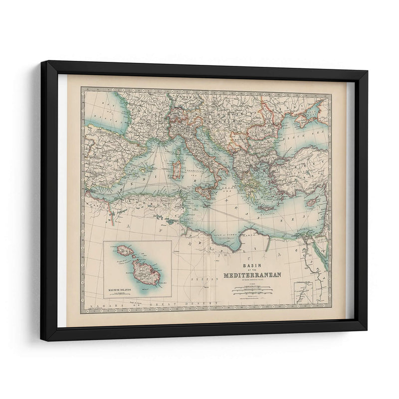 Mapa De Johnstons Del Mediterráneo - Johnston | Cuadro decorativo de Canvas Lab