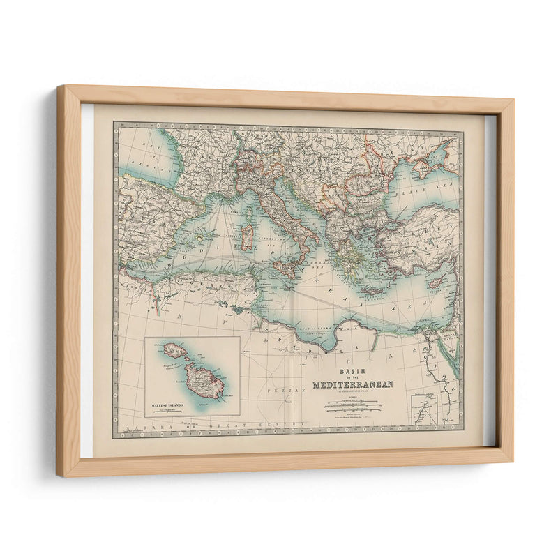 Mapa De Johnstons Del Mediterráneo - Johnston | Cuadro decorativo de Canvas Lab