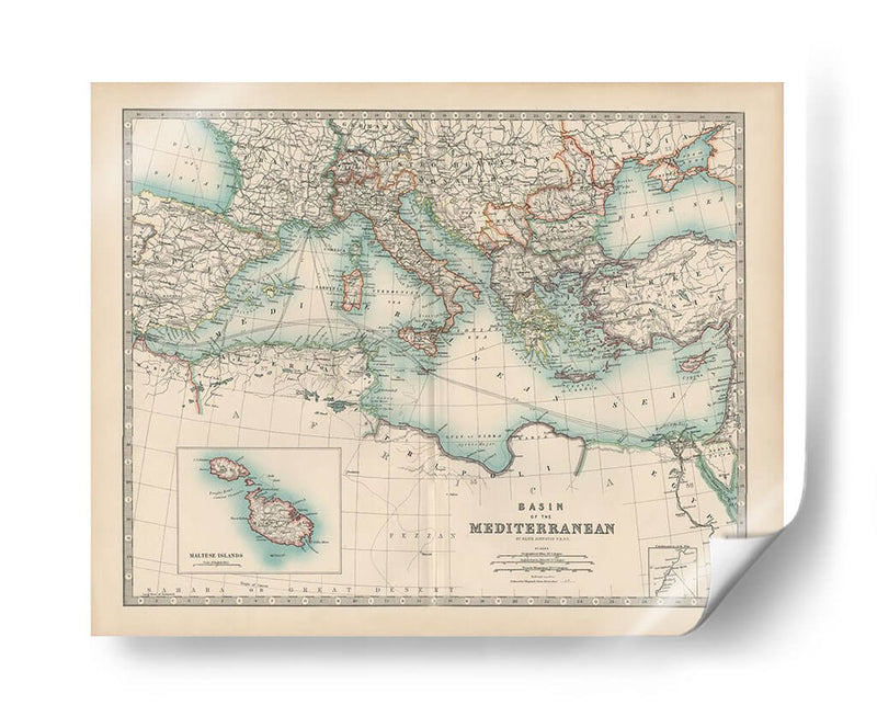 Mapa De Johnstons Del Mediterráneo - Johnston | Cuadro decorativo de Canvas Lab