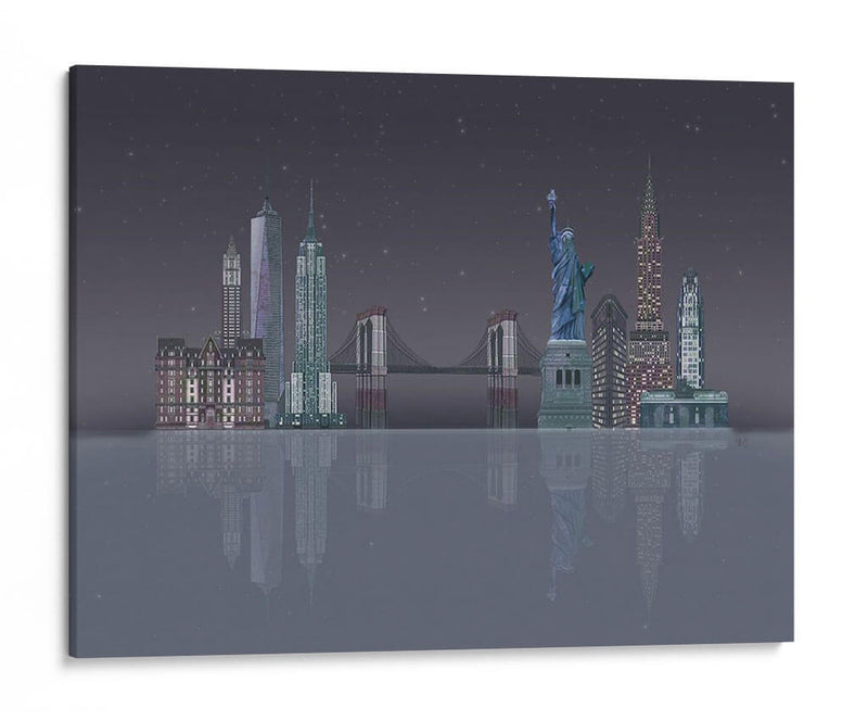 Reflexiones Nocturnas Del Horizonte De Nueva York - Fab Funky | Cuadro decorativo de Canvas Lab