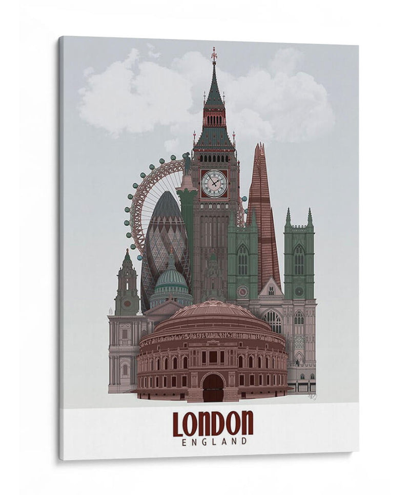 Londres En Nubes Rojas Y Verdes. - Fab Funky | Cuadro decorativo de Canvas Lab