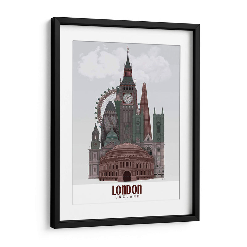 Londres En Nubes Rojas Y Verdes. - Fab Funky | Cuadro decorativo de Canvas Lab