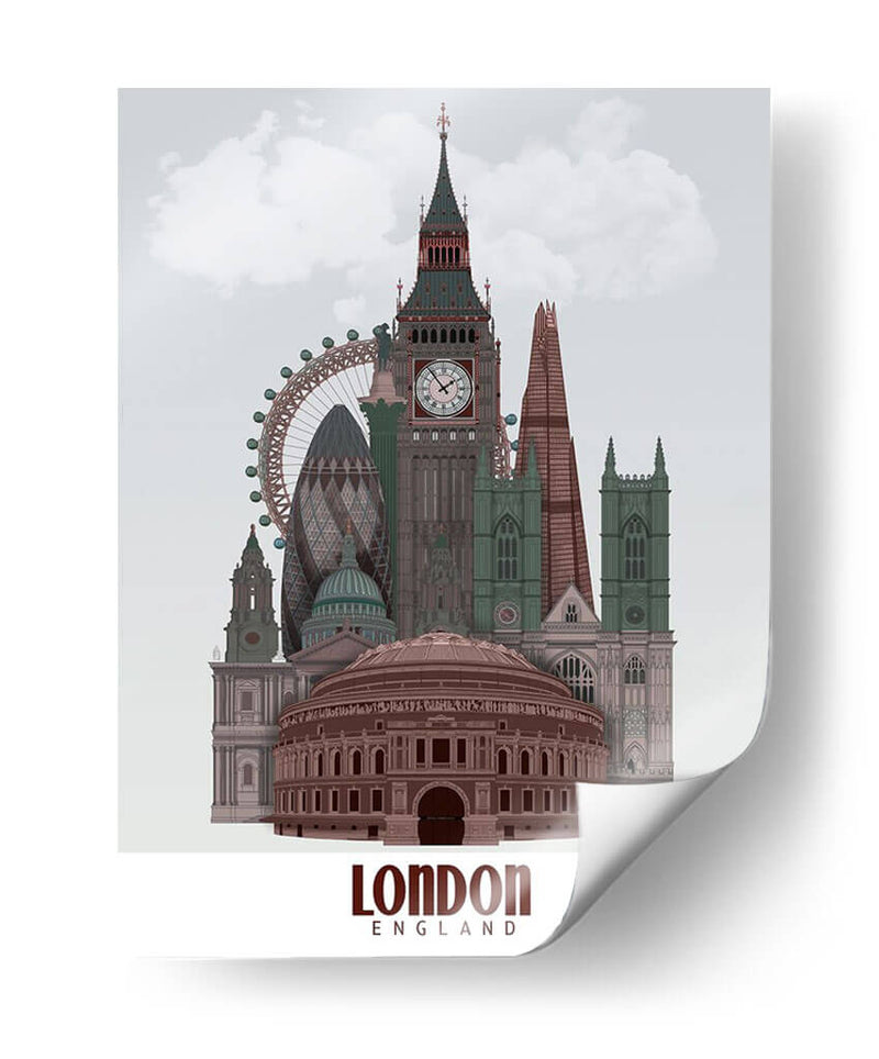 Londres En Nubes Rojas Y Verdes. - Fab Funky | Cuadro decorativo de Canvas Lab