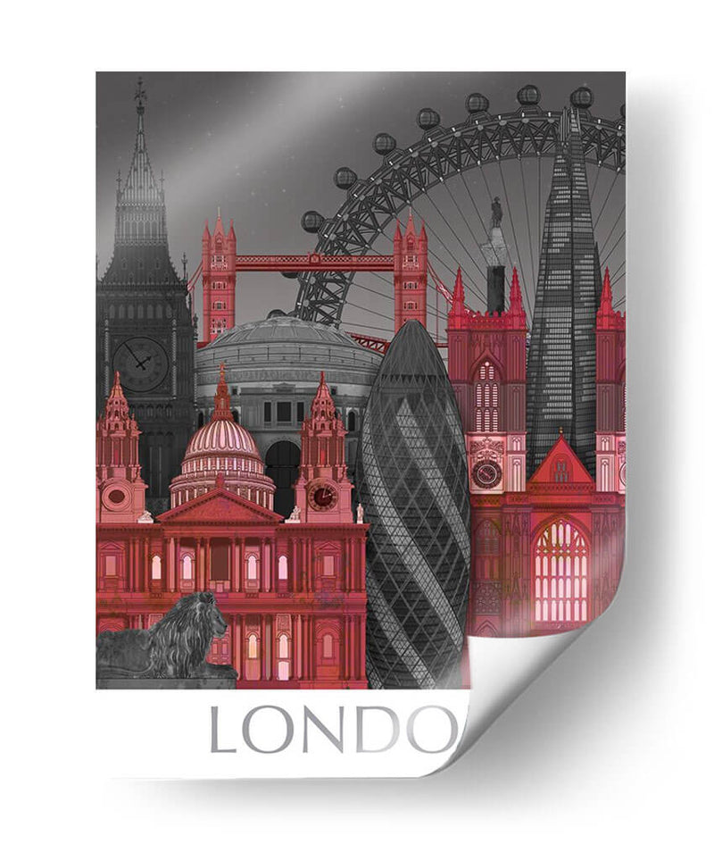 Londres Elevaciones Por Noche Roja - Fab Funky | Cuadro decorativo de Canvas Lab