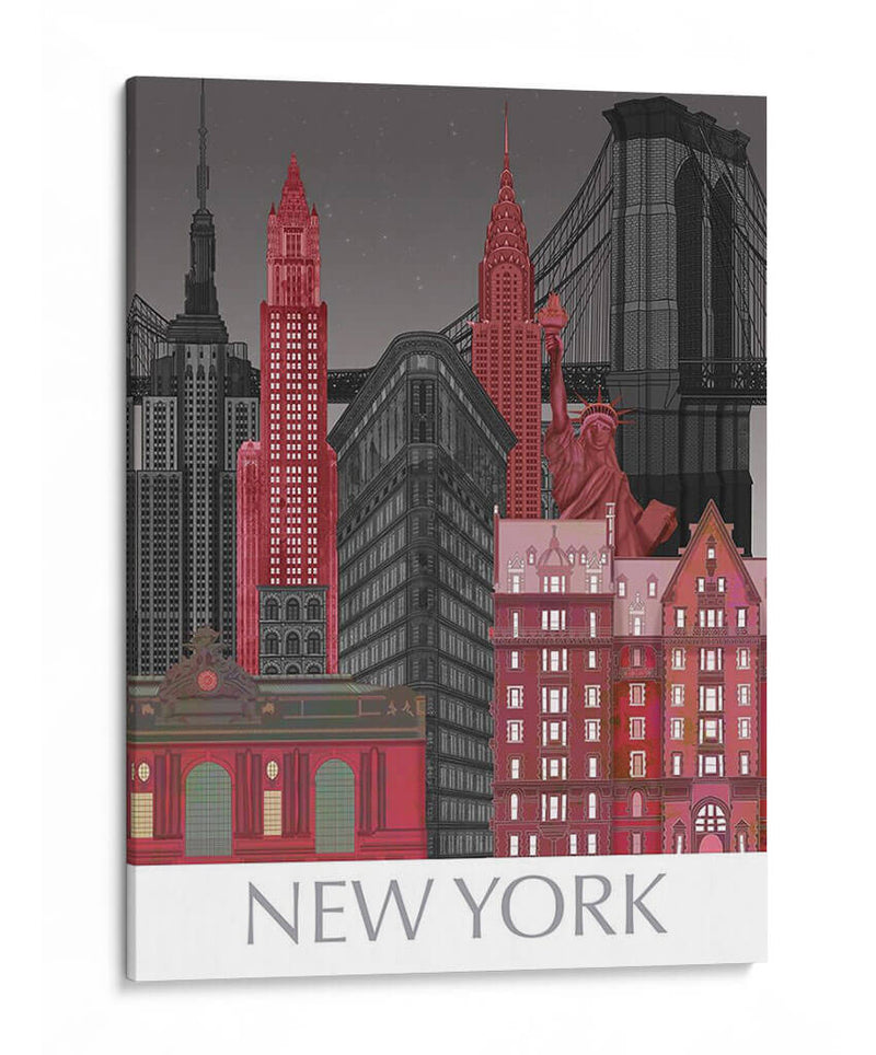 Las Elevaciones De Nueva York Por La Noche Roja - Fab Funky | Cuadro decorativo de Canvas Lab