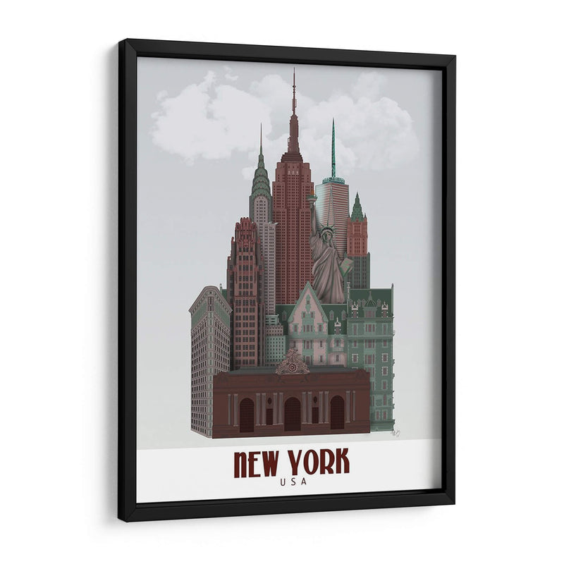 Nueva York En Las Nubes Rojo Oscuro Y Verde - Fab Funky | Cuadro decorativo de Canvas Lab