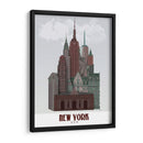 Nueva York En Las Nubes Rojo Oscuro Y Verde - Fab Funky | Cuadro decorativo de Canvas Lab