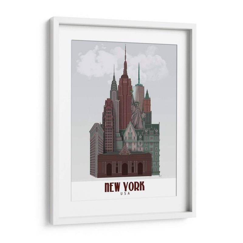 Nueva York En Las Nubes Rojo Oscuro Y Verde - Fab Funky | Cuadro decorativo de Canvas Lab