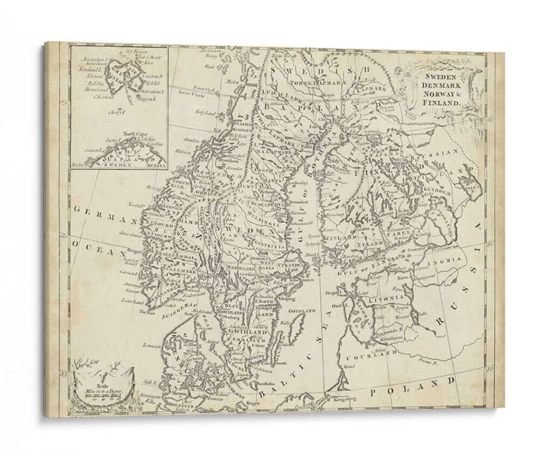 Mapa De Suecia Y Dinamarca - T. Jeffreys | Cuadro decorativo de Canvas Lab