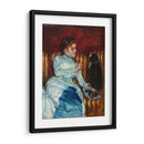 Mujer en un sofá rayado con un perro - Mary Cassatt | Cuadro decorativo de Canvas Lab