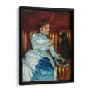 Mujer en un sofá rayado con un perro - Mary Cassatt | Cuadro decorativo de Canvas Lab