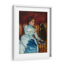 Mujer en un sofá rayado con un perro - Mary Cassatt | Cuadro decorativo de Canvas Lab