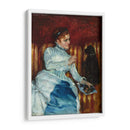 Mujer en un sofá rayado con un perro - Mary Cassatt | Cuadro decorativo de Canvas Lab