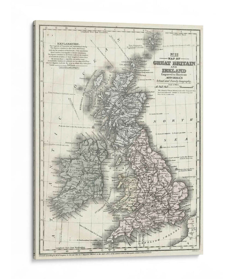 Matchells Mapa De Gran Bretaña E Irlanda - Mitchell | Cuadro decorativo de Canvas Lab