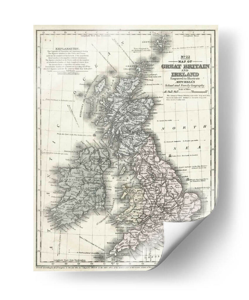 Matchells Mapa De Gran Bretaña E Irlanda - Mitchell | Cuadro decorativo de Canvas Lab