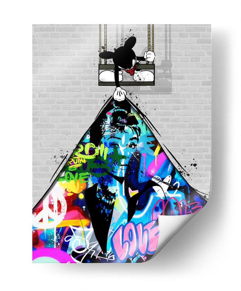 Cartoon Mouse Pulling the Rug Graffiti - David Aste | Cuadro decorativo de Canvas Lab