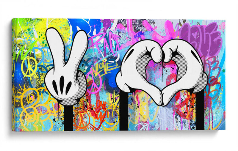 Peace and Love Cartoon Hands - David Aste | Cuadro decorativo de Canvas Lab