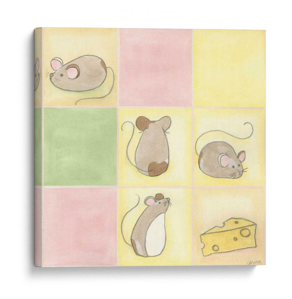 Tic-Tac Ratones En Rosa - June Erica Vess | Cuadro decorativo de Canvas Lab