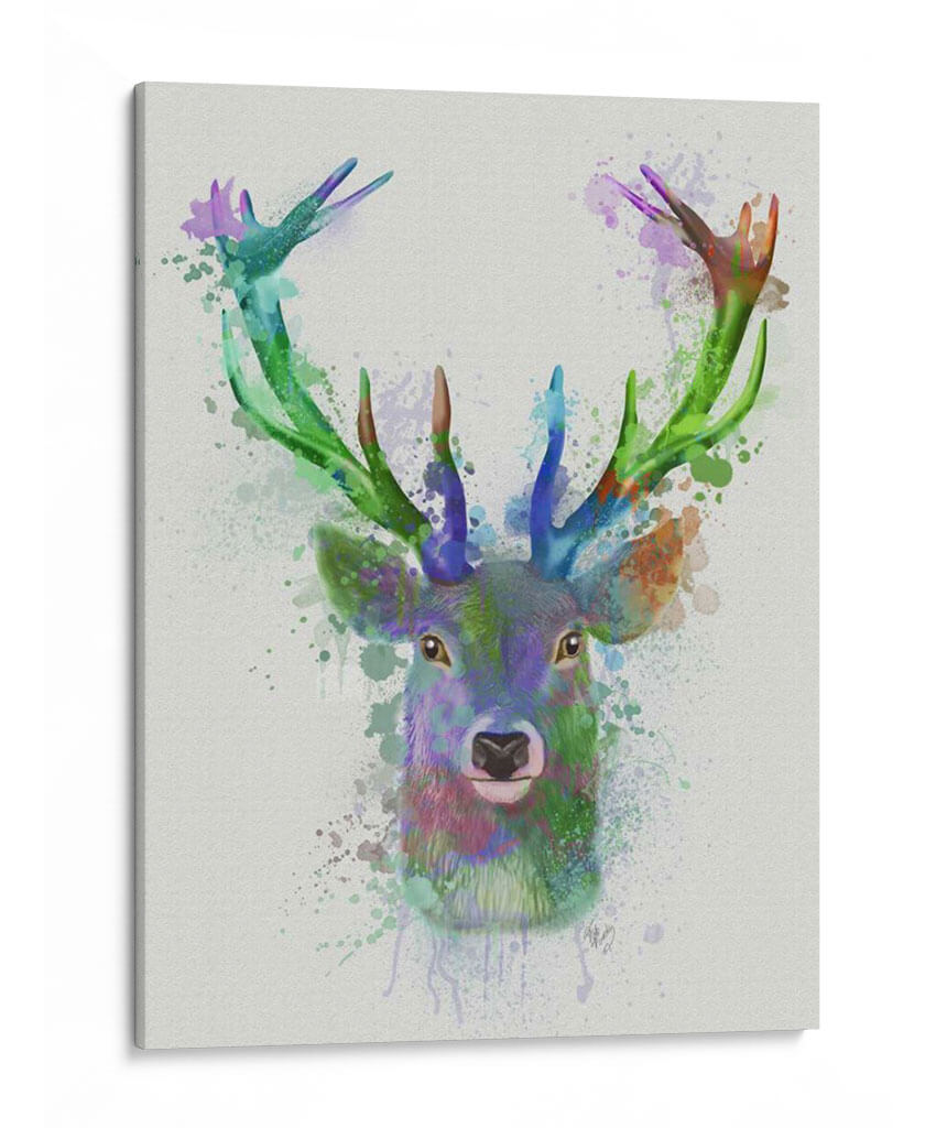 Cabeza De Ciervo 1 Splash De Arco Iris Azul Y Verde - Fab Funky | Cuadro decorativo de Canvas Lab