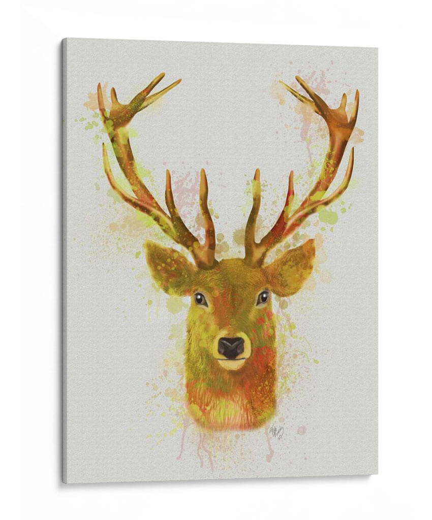 Cabeza De Ciervo 1 Rainbow Splash Rojo Y Oro - Fab Funky | Cuadro decorativo de Canvas Lab