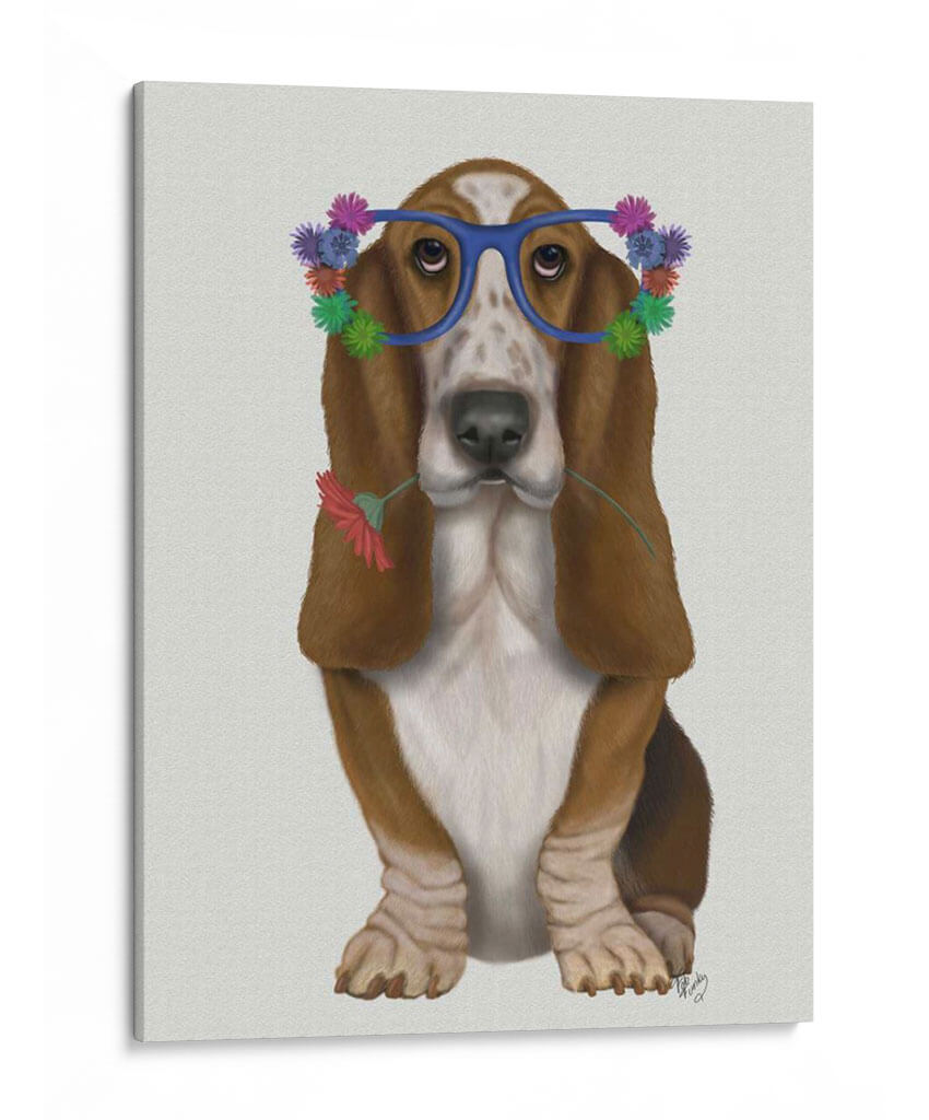 Gafas De Flores De Sabueso De Basset - Fab Funky | Cuadro decorativo de Canvas Lab