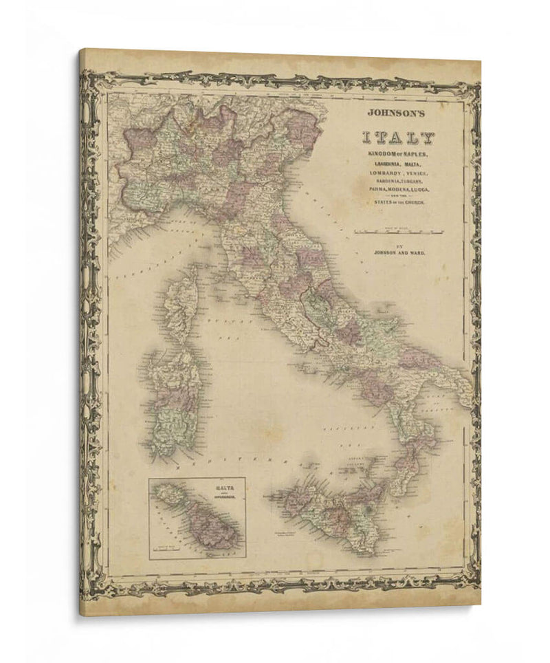 Mapa De Johnsons De Italia - Johnson | Cuadro decorativo de Canvas Lab