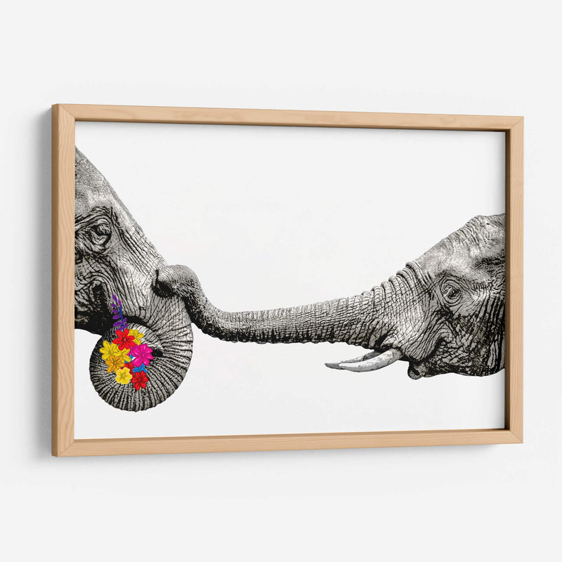 Elephant Flowers White - Hue Art | Cuadro decorativo de Canvas Lab