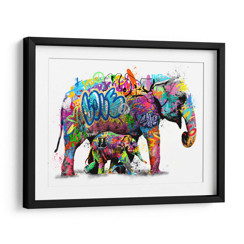 Familia de Elefantes Graffiti - David Aste | Cuadro decorativo de Canvas Lab