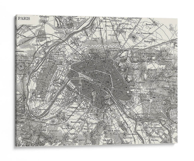 Mapa Personalizado B Y W De París - Vision Studio | Cuadro decorativo de Canvas Lab