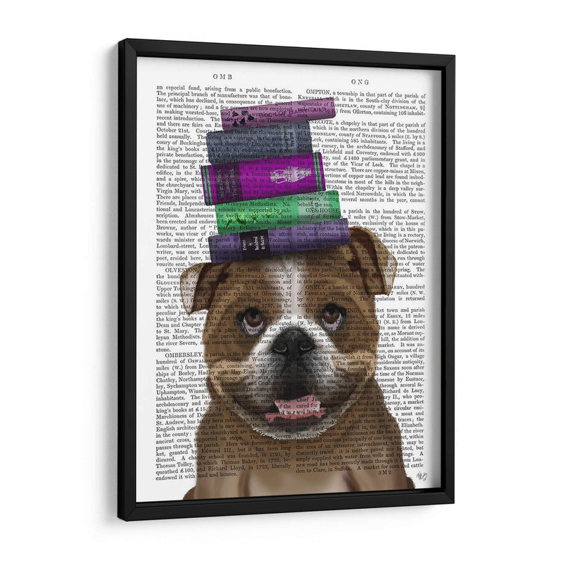 Bulldog Inglés Y Libros - Fab Funky | Cuadro decorativo de Canvas Lab