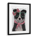 Border Collie, Blanco Y Negro, Con Gafas Y Bufanda. - Fab Funky | Cuadro decorativo de Canvas Lab