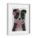 Border Collie, Blanco Y Negro, Con Gafas Y Bufanda. - Fab Funky | Cuadro decorativo de Canvas Lab