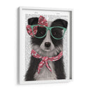 Border Collie, Blanco Y Negro, Con Gafas Y Bufanda. - Fab Funky | Cuadro decorativo de Canvas Lab