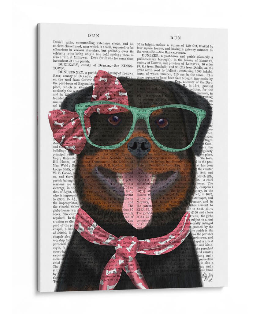 Rottweiler Con Gafas Y Bufanda. - Fab Funky | Cuadro decorativo de Canvas Lab