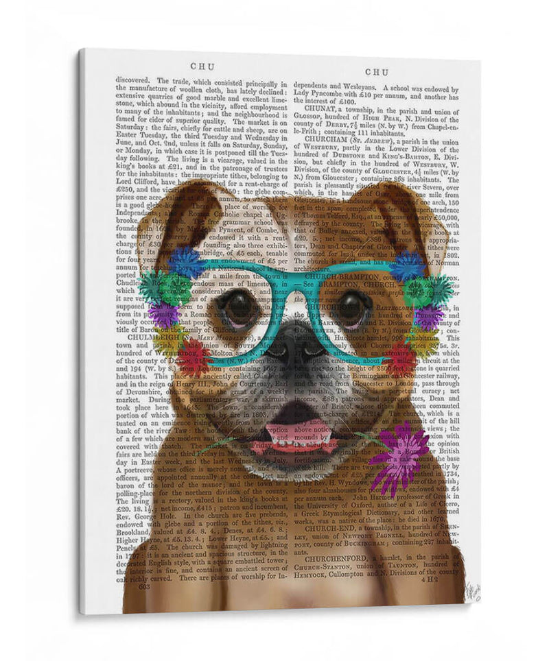 Bulldog Inglés Y Gafas De Flores. - Fab Funky | Cuadro decorativo de Canvas Lab