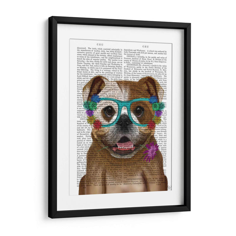 Bulldog Inglés Y Gafas De Flores. - Fab Funky | Cuadro decorativo de Canvas Lab